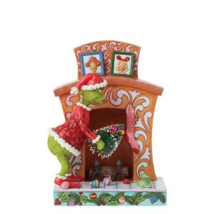 Disney Grinch Stuffing Christmas Tree up Fireplace