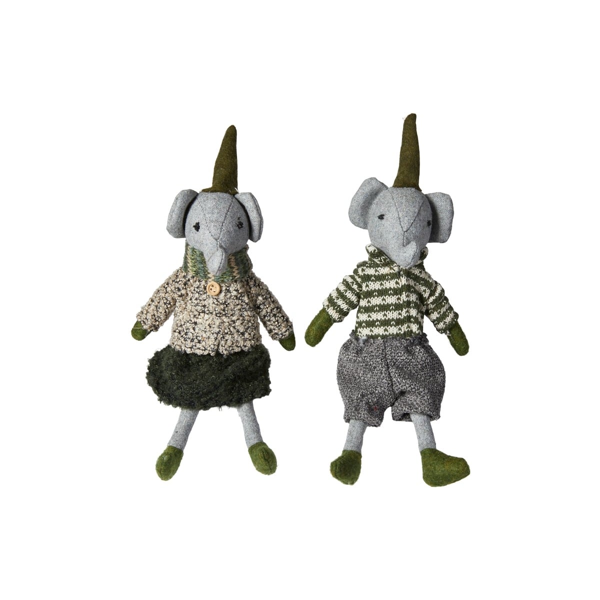 Elefant med grågrønne klæder 22 cm høj-Med bukser