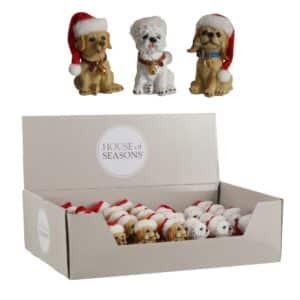 Julehund med blød hue - Brun hund/blåt halsbånd